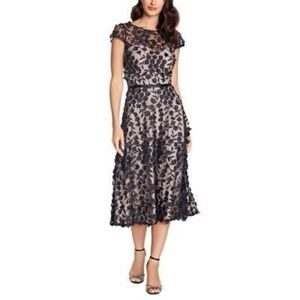 Petites Womens Applique Embroidered Fit & Flare Dress Size 16P